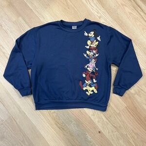 Disney Mickey And Friends Sweatshirt Men's L Blue Crewneck Donald Goofy Pluto